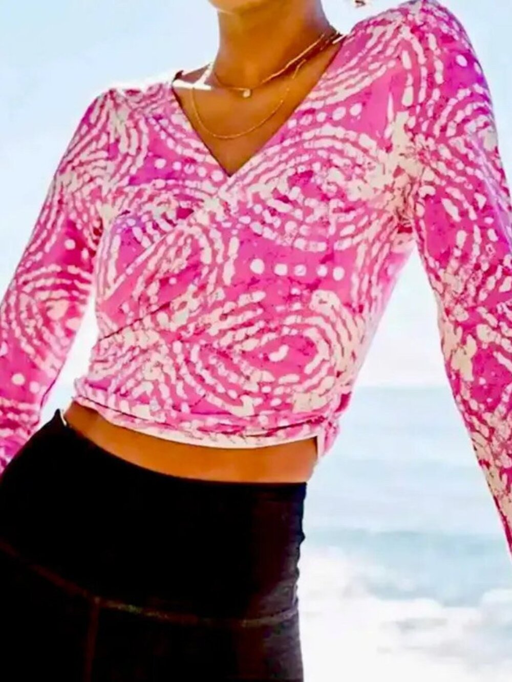 Anthropologie Daily Practice Pink and White V-Neck Wrap Crop Top Size Large NWT